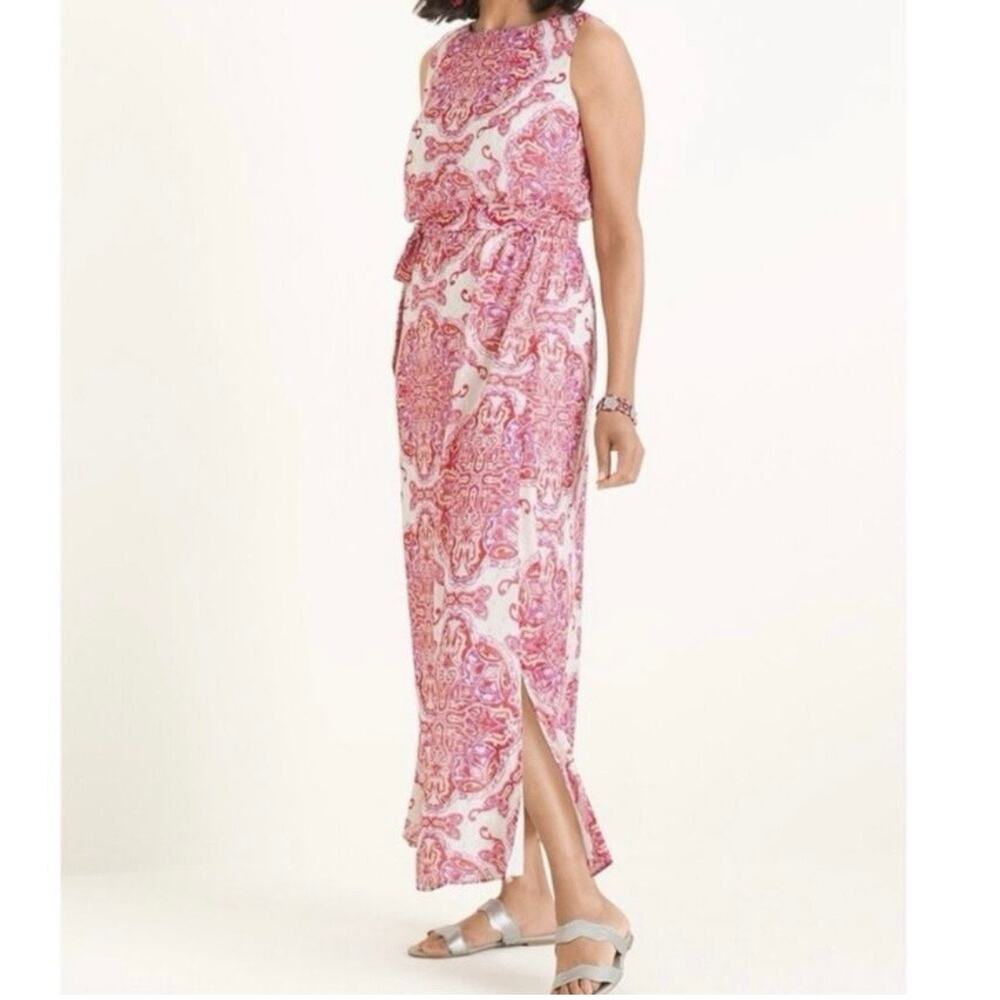 Chico's Women's Summer Shine Boho Maxi Dress Size 2  Large Pink Metallic